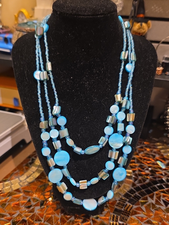 Vintage Jewelry - Vintage Blue Multi-Strand Beaded Necklace